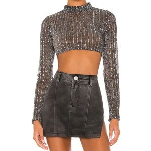 Superdown Sia Crop Top in Black Metallic, Size XS